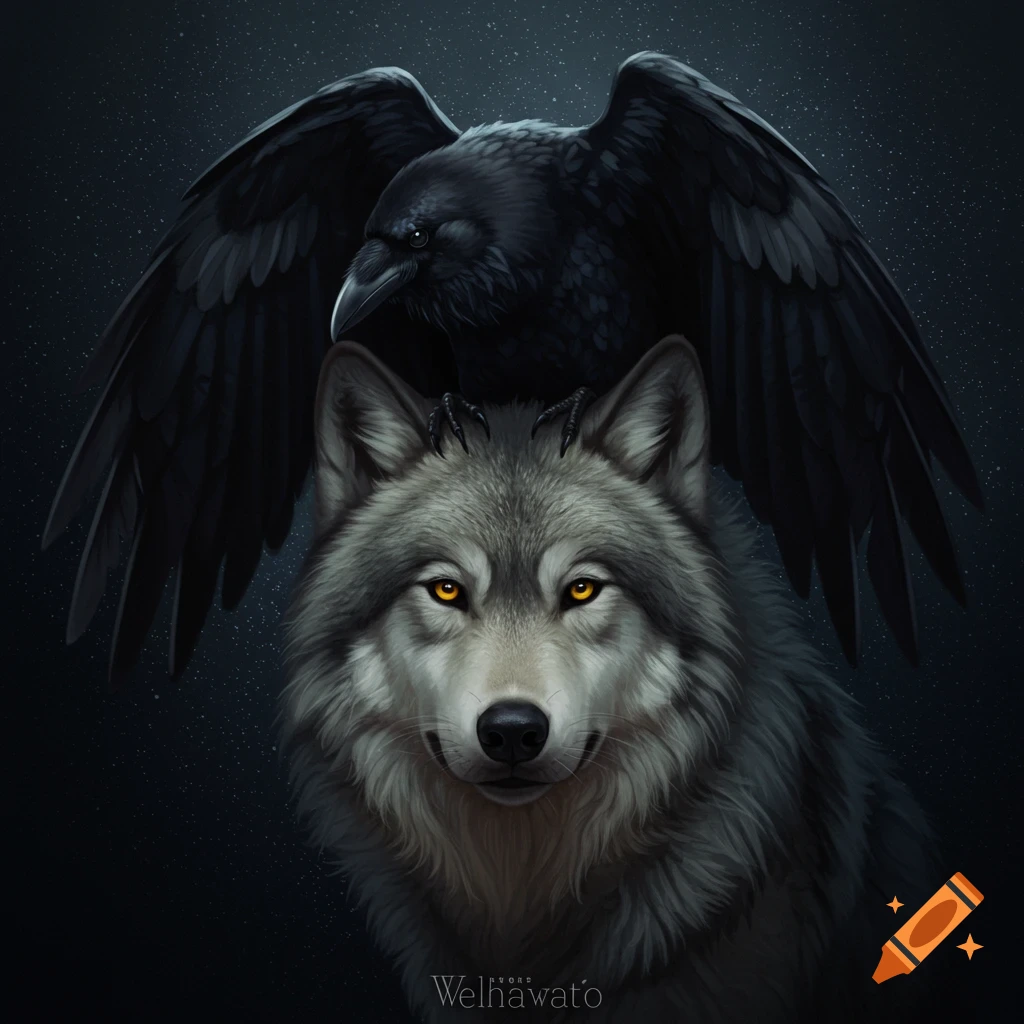 A wolf and a raven.