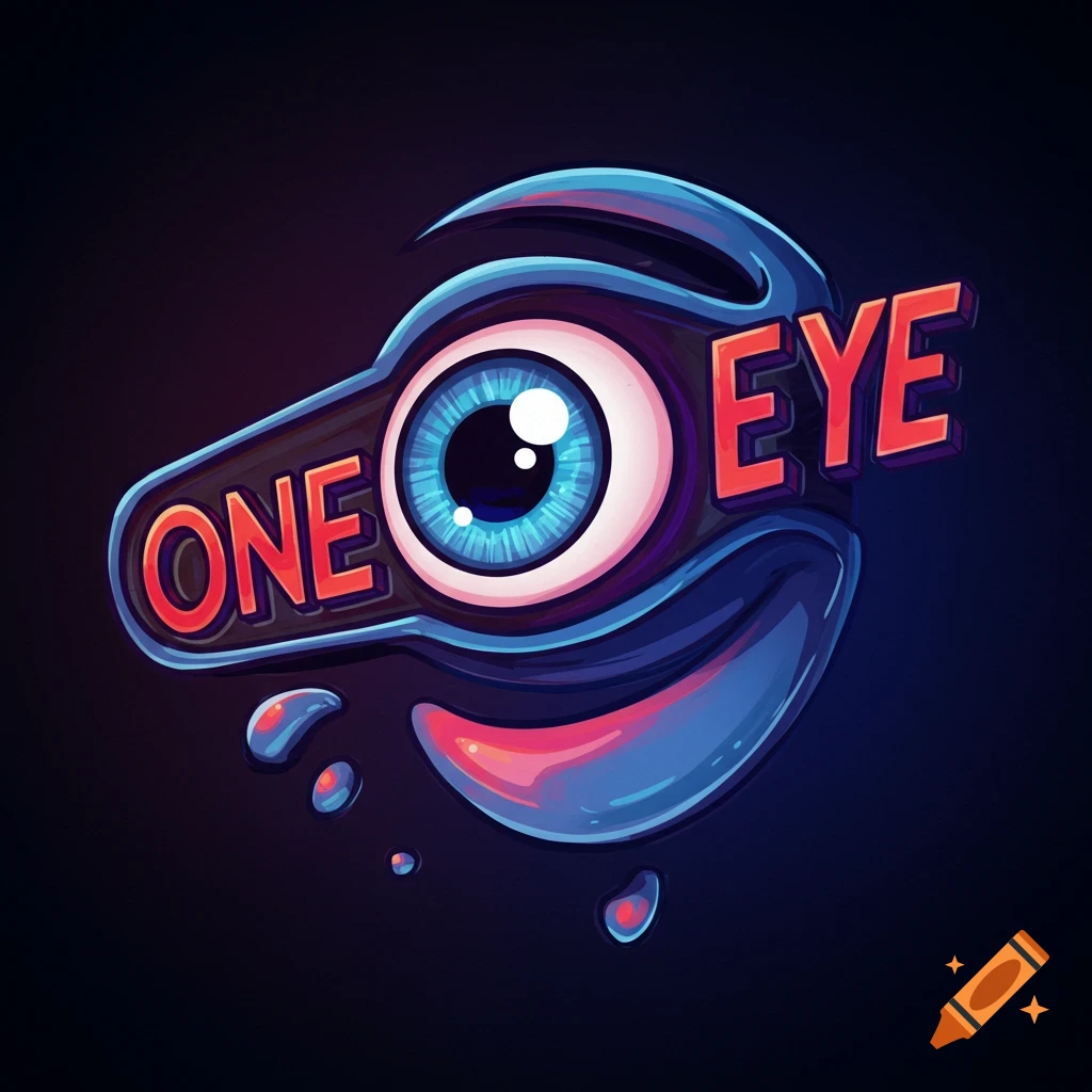 Stylized blue and red logo with an eye and the text ONE EYE