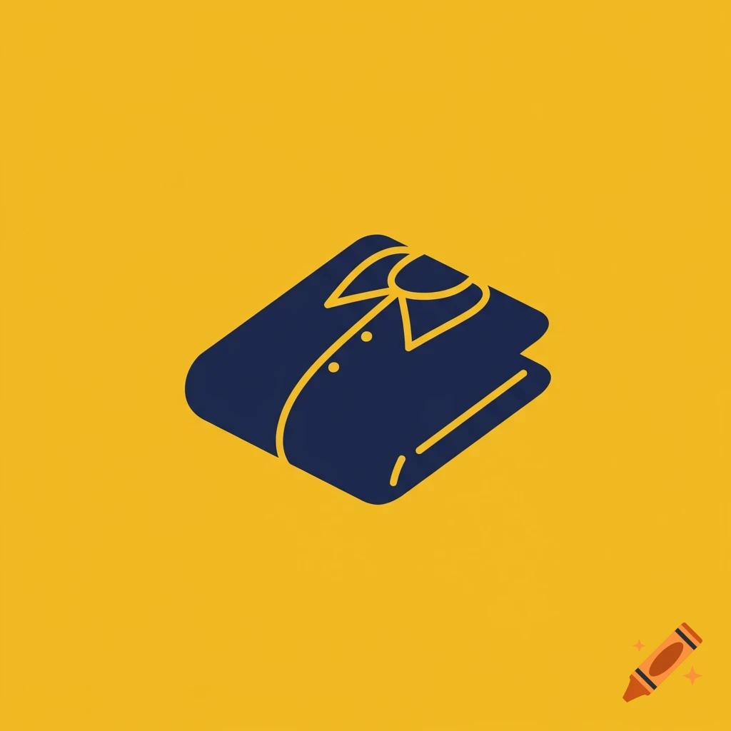 Blue folded shirt logo on a yellow background