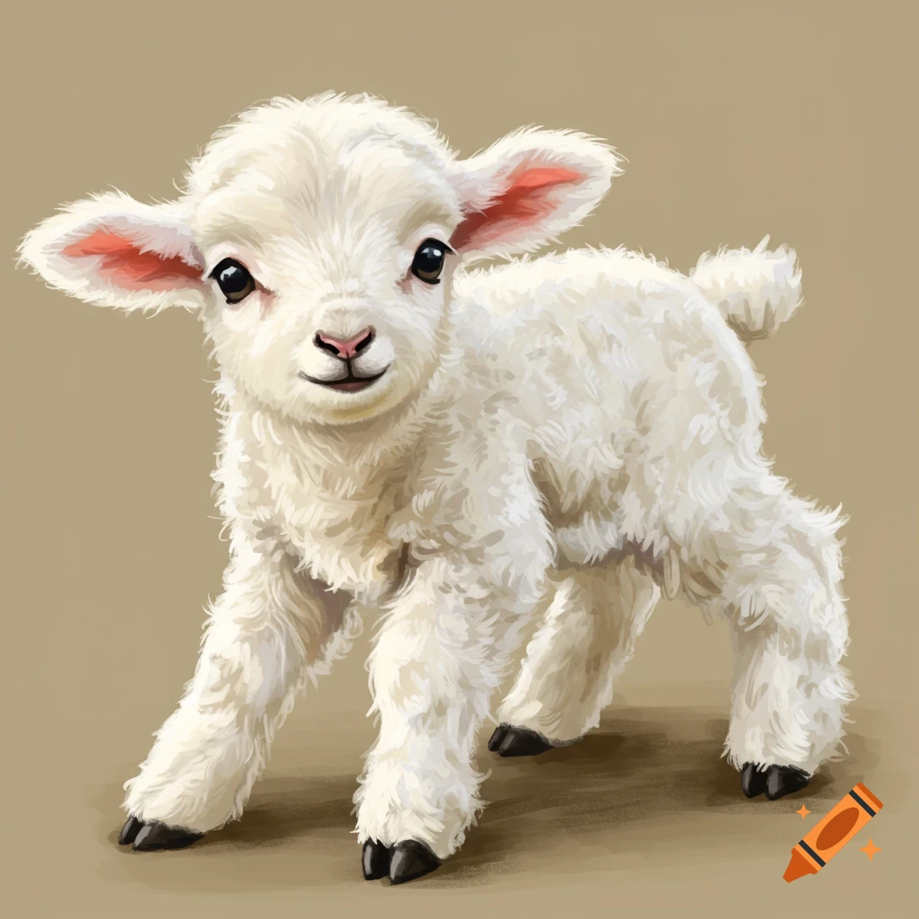 A cute white baby lamb is standing.