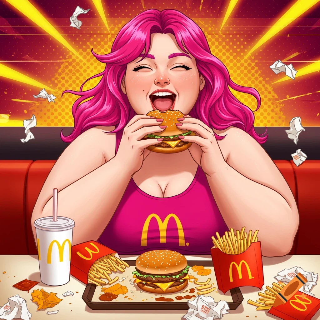 A woman eating a hamburger at McDonald's.