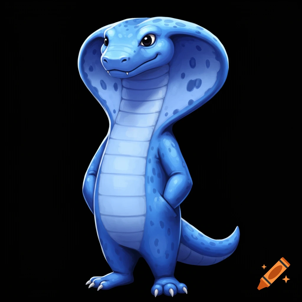 A cartoon blue anthropomorphic cobra mascot standing upright.