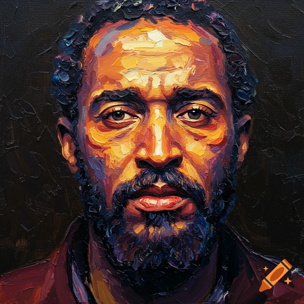 Impasto oil painting portrait of a man with a beard in vibrant colors
