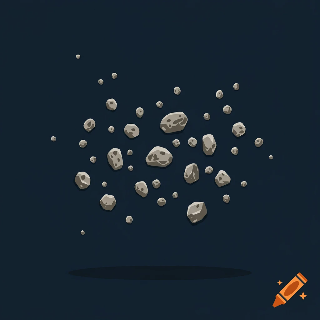 Vector graphic of grey gravel floating against a dark blue background.