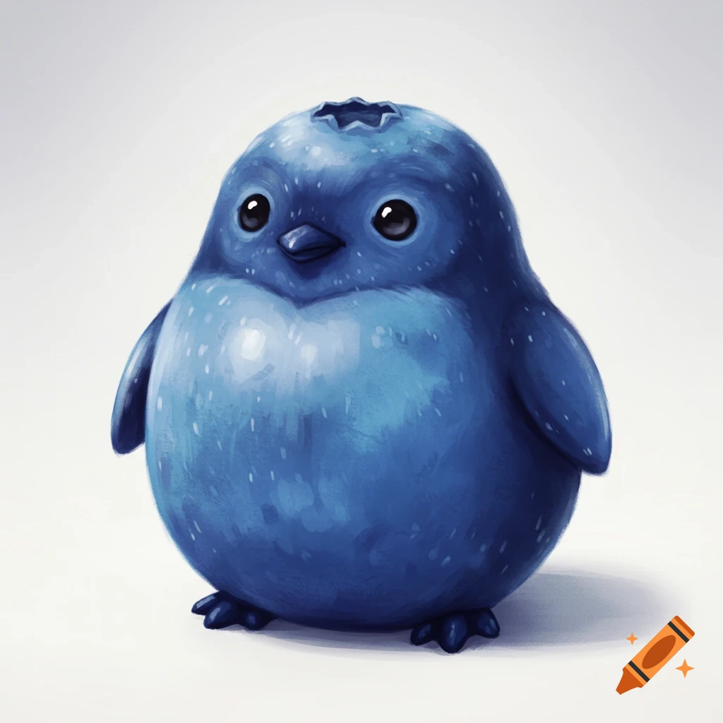A round, cute blue creature resembling a blueberry and a penguin.