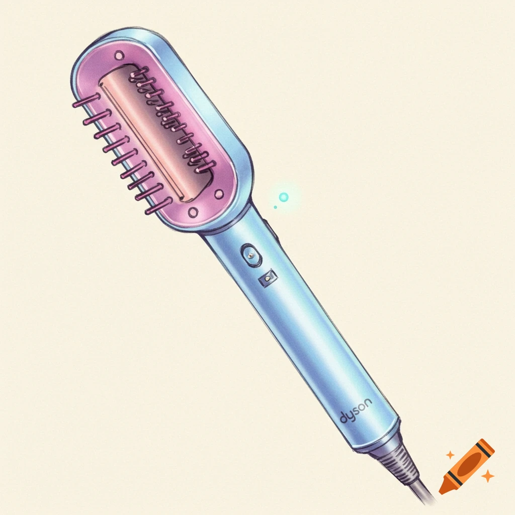 A pastel sketch illustration of a Dyson hair tool.