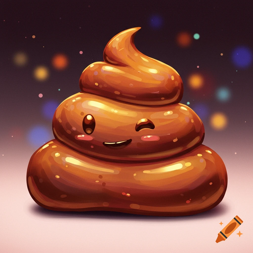 A smiling and winking cartoon poop emoji with blush marks.