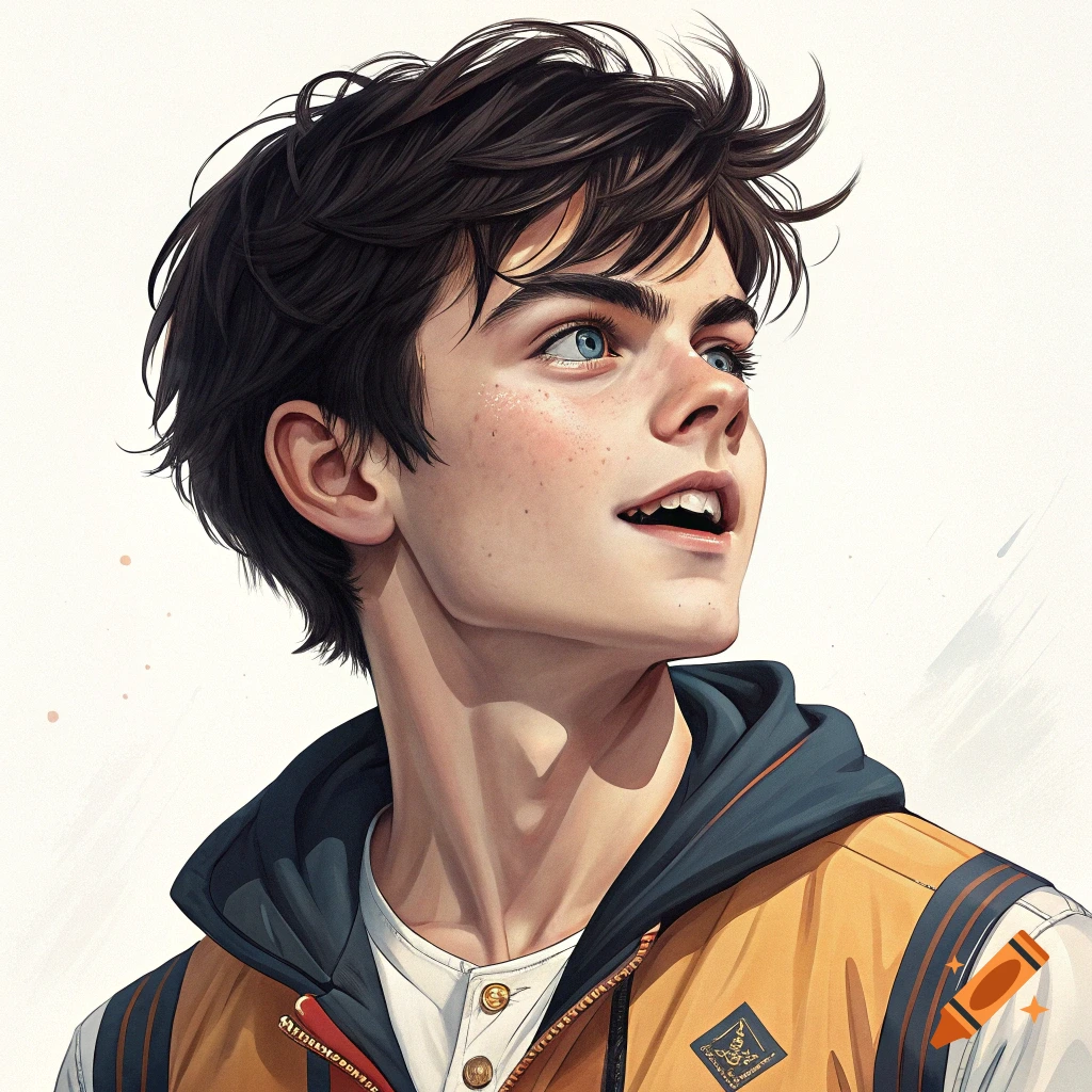 Illustration of a young man looking up