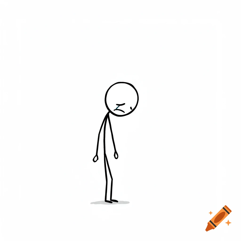 Simple line drawing of a sad stick figure on a white background.