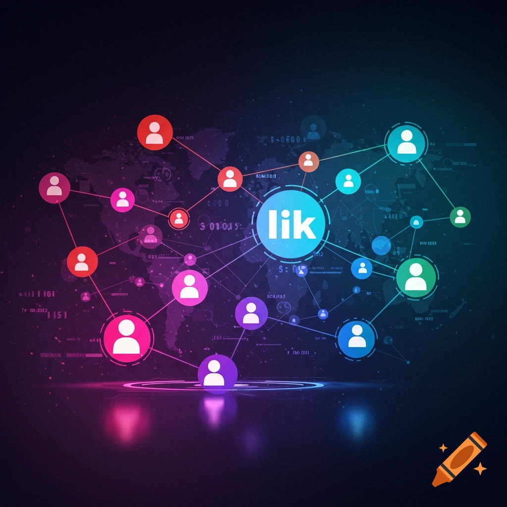 A digital network graphic showing interconnected user icons on a background with data elements.