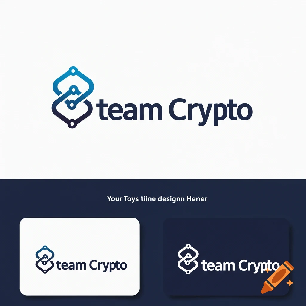 Logo design featuring an abstract blue and white symbol and the text 'team Crypto', shown in different variations.