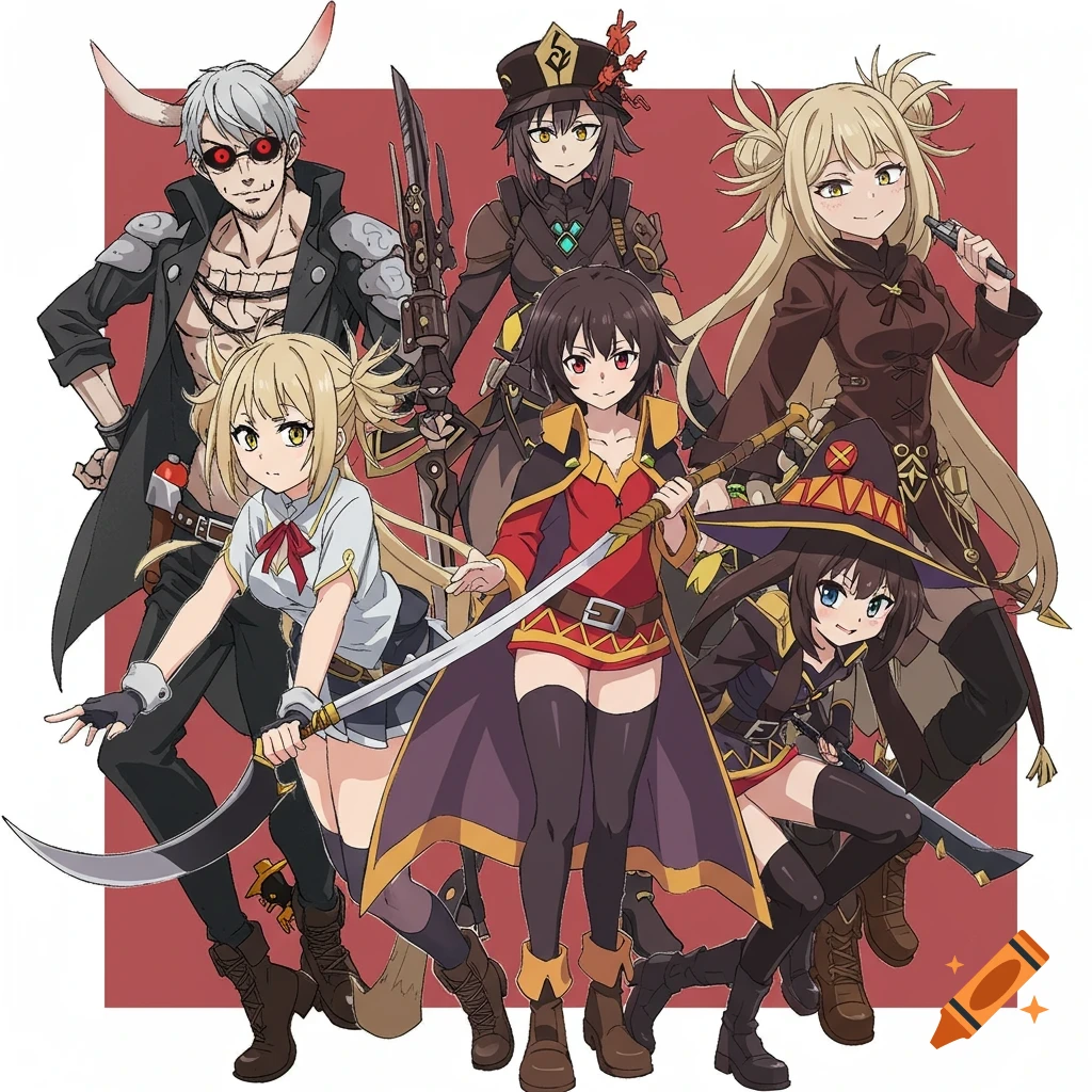 A group of anime characters posing.