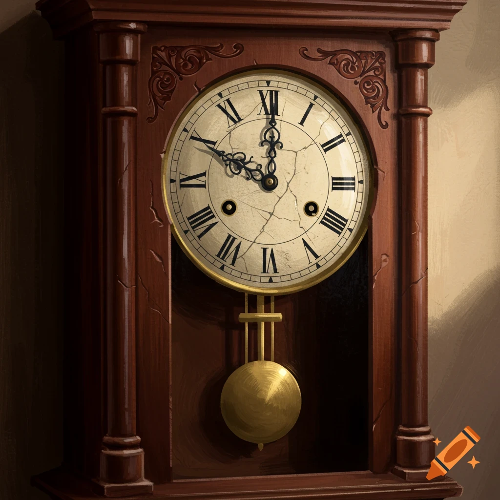 An antique wooden grandfather clock with Roman numerals on the face.