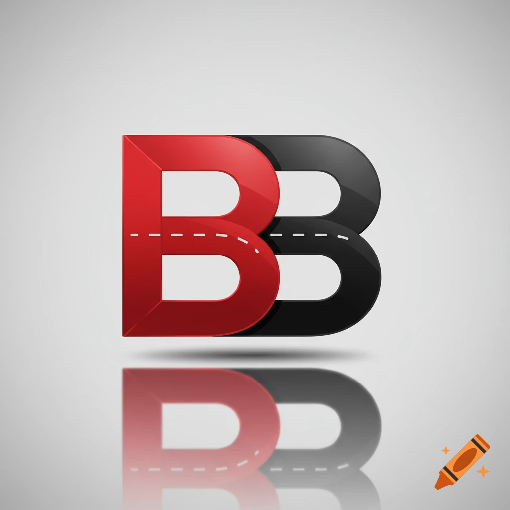 Logo with overlapping red and black B letters with a road line, reflecting below