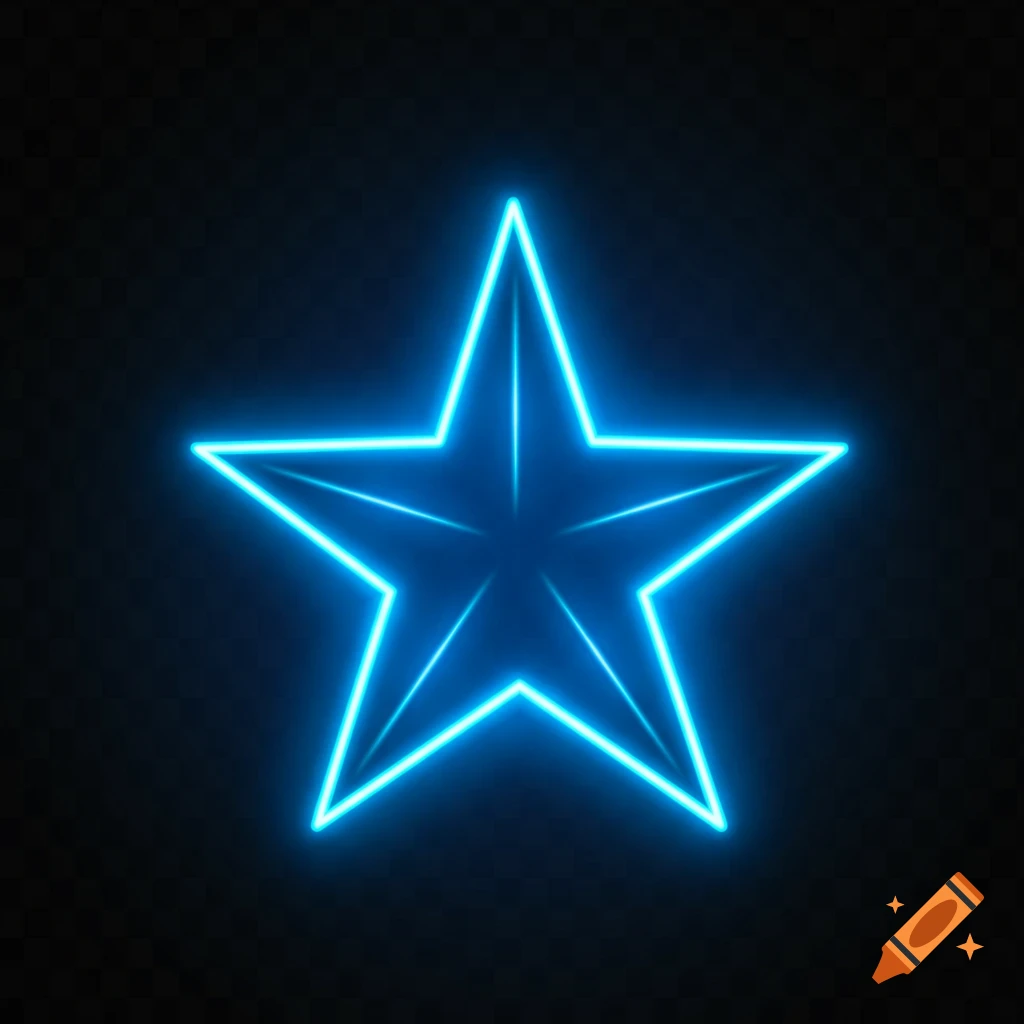 A blue neon outline of a five-pointed star on a dark background.