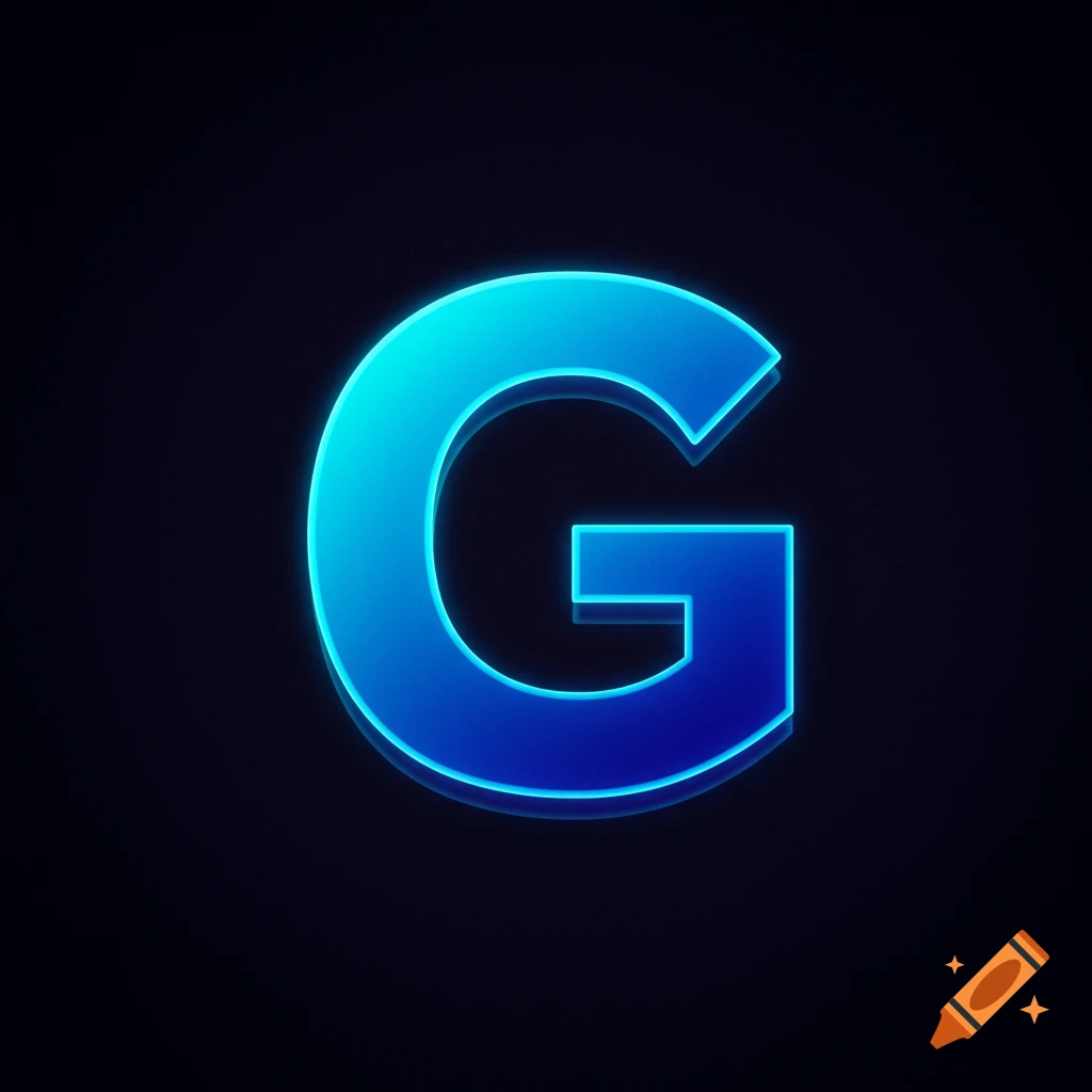 Glowing blue letter G on a dark background in a digital art style.