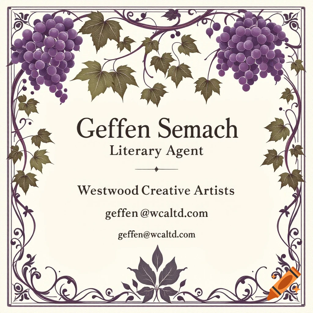 Art Nouveau business card design with grapevine border for Geffen Semach Literary Agent