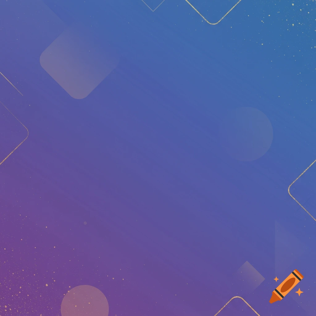 Abstract background with blue and purple gradient, geometric shapes, and gold speckles.