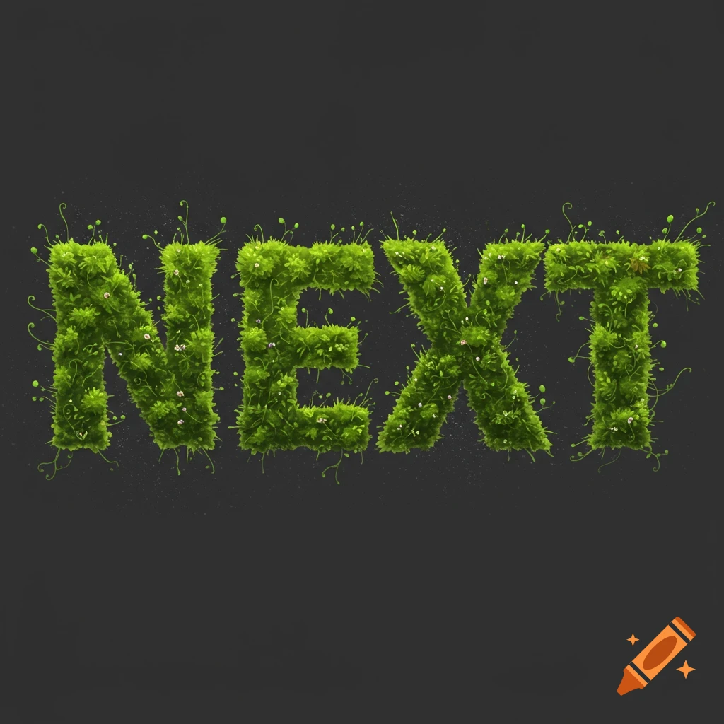 The word NEXT is made of moss
