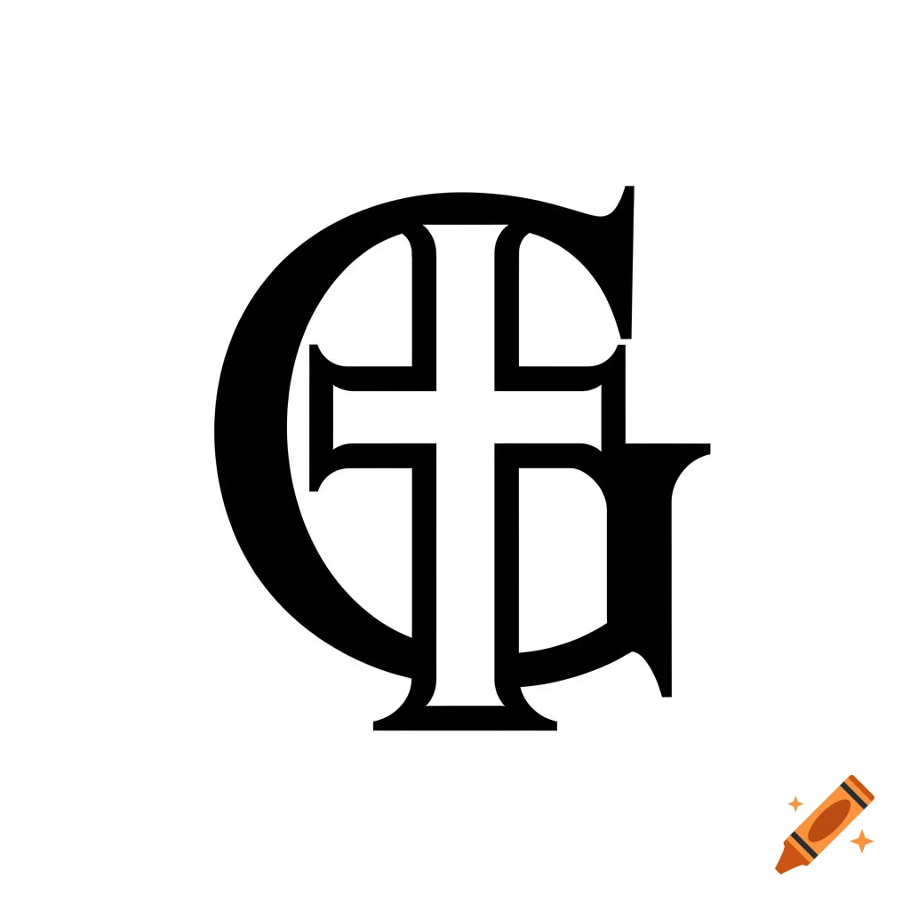 Black letter G symbol integrated with a cross on a white background.