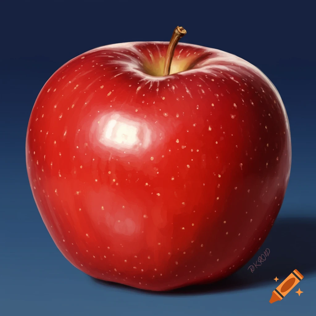 A red apple on a dark blue background.