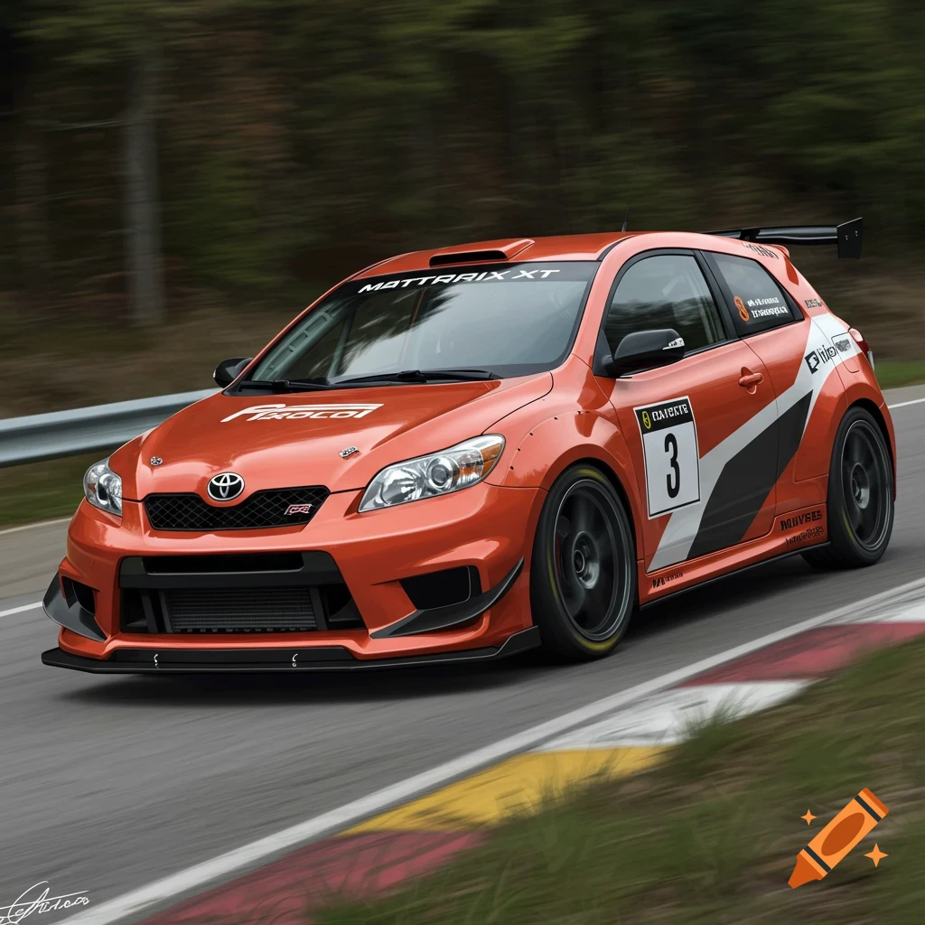 An orange rally car with the number 3 on its side races on a track.