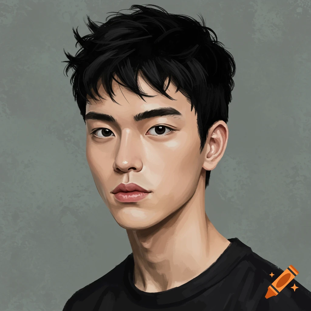 A portrait of a young man with short black hair.