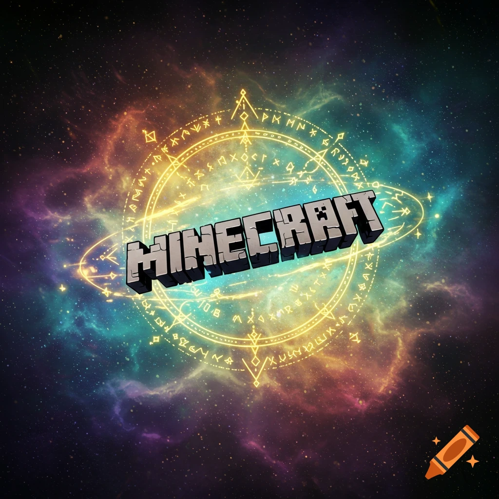 A 3D Minecraft logo floats in space surrounded by a glowing golden ...
