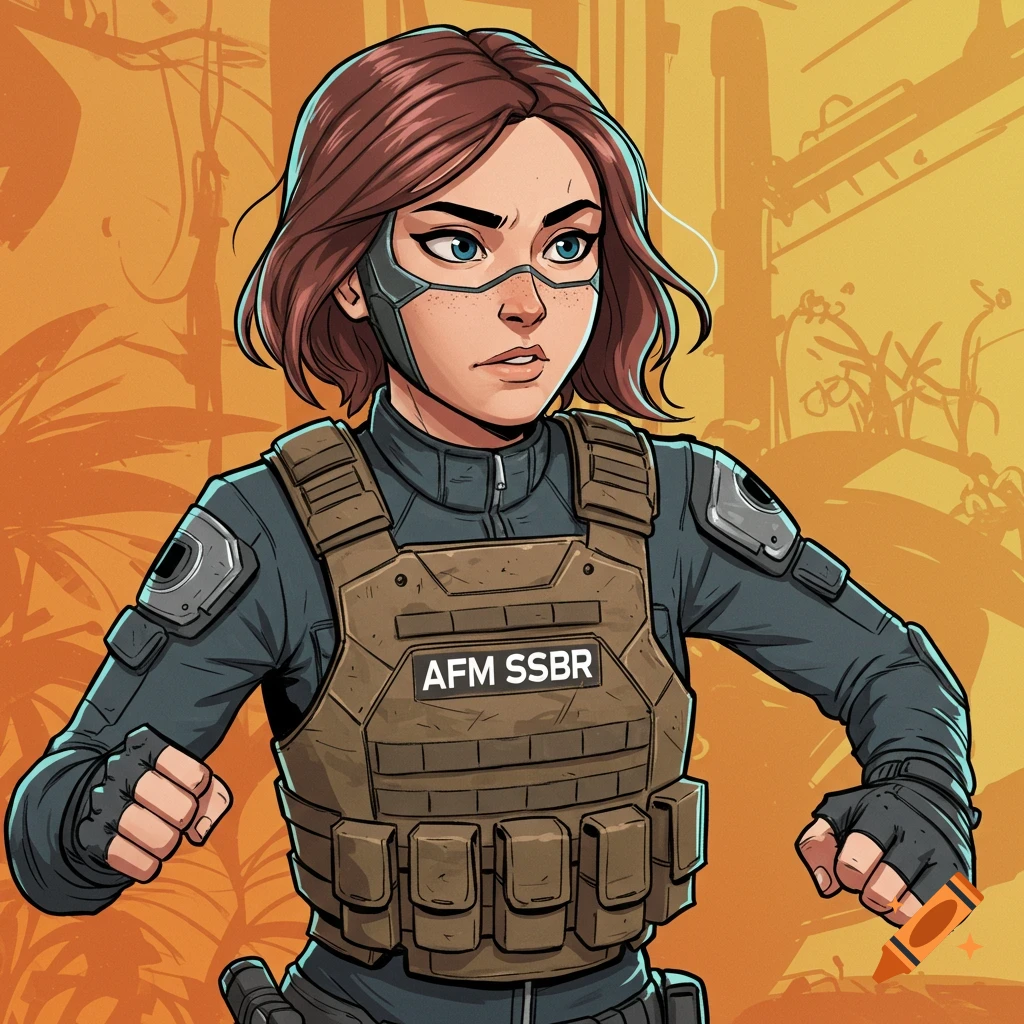 Image of a woman in tactical gear with AFM SSBR patch in a ready stance.
