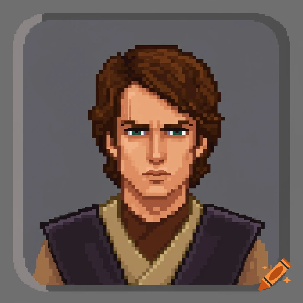 Pixel art icon of a character resembling Anakin Skywalker