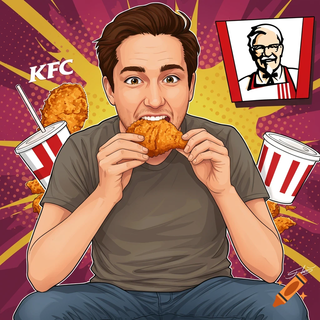 A person eating KFC chicken
