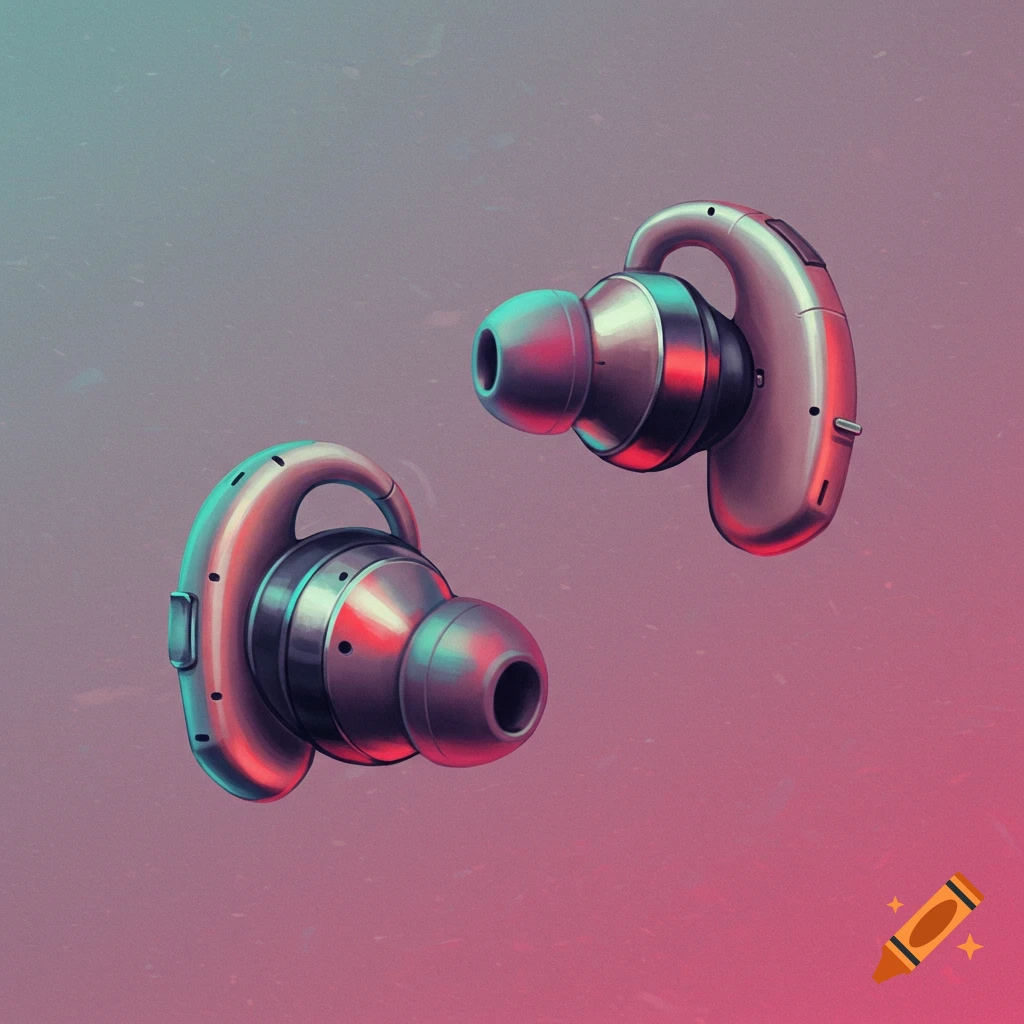 Two futuristic headphones or hearing aids