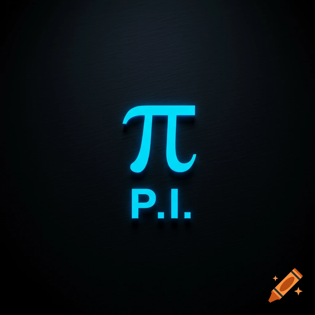 Glowing blue Pi symbol above the text P.I. on a dark background, styled as a tech logo.