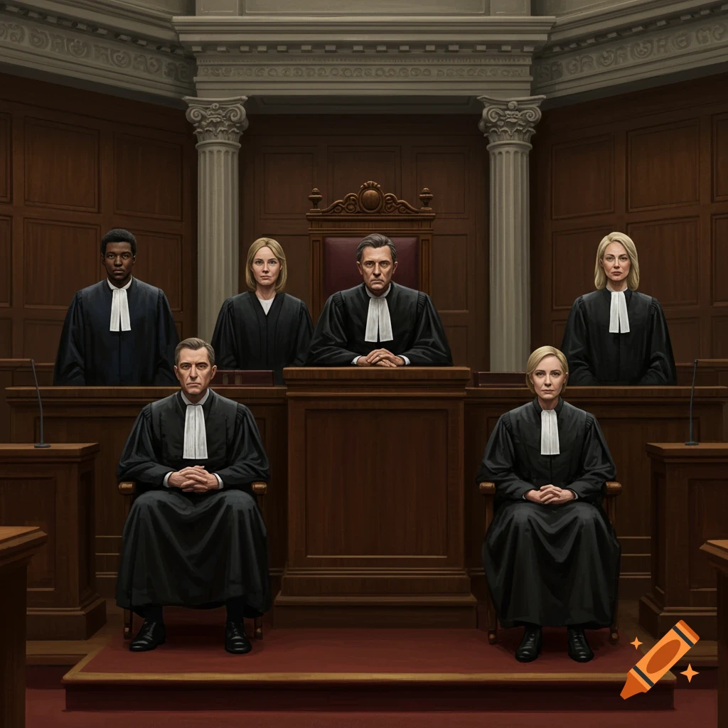 Judges sitting in a courtroom