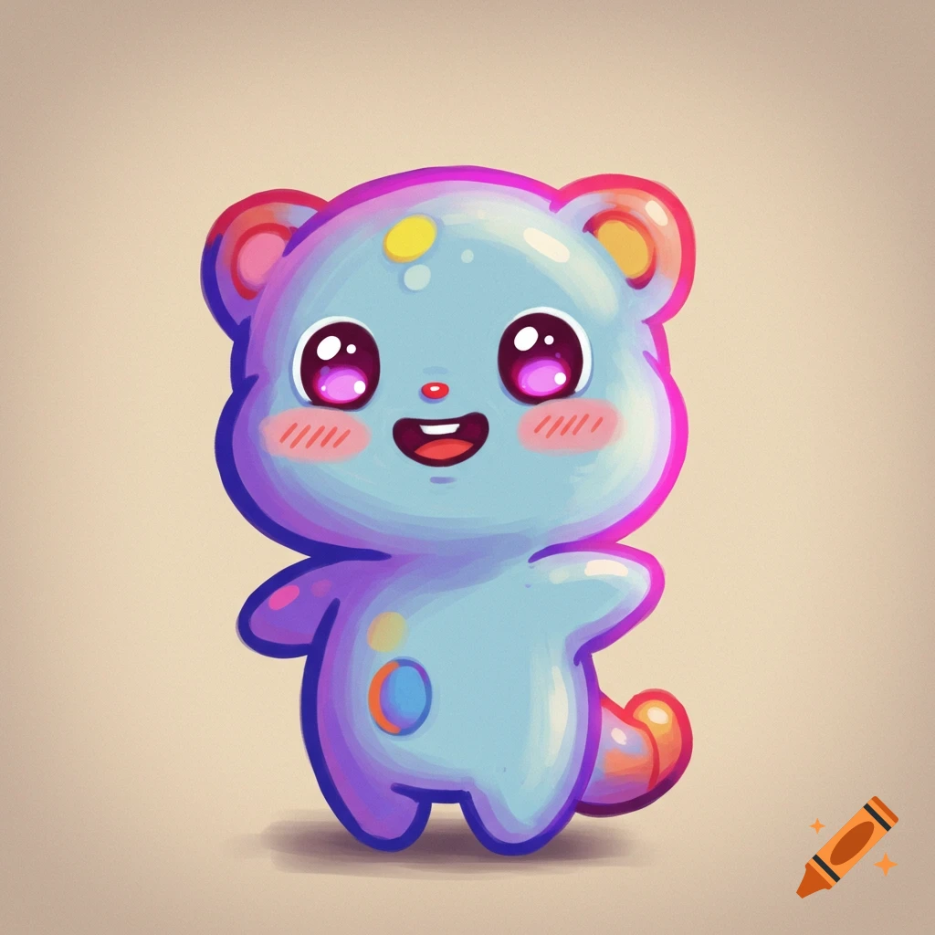 A cute blue and purple stylized creature with big eyes and a happy smile.