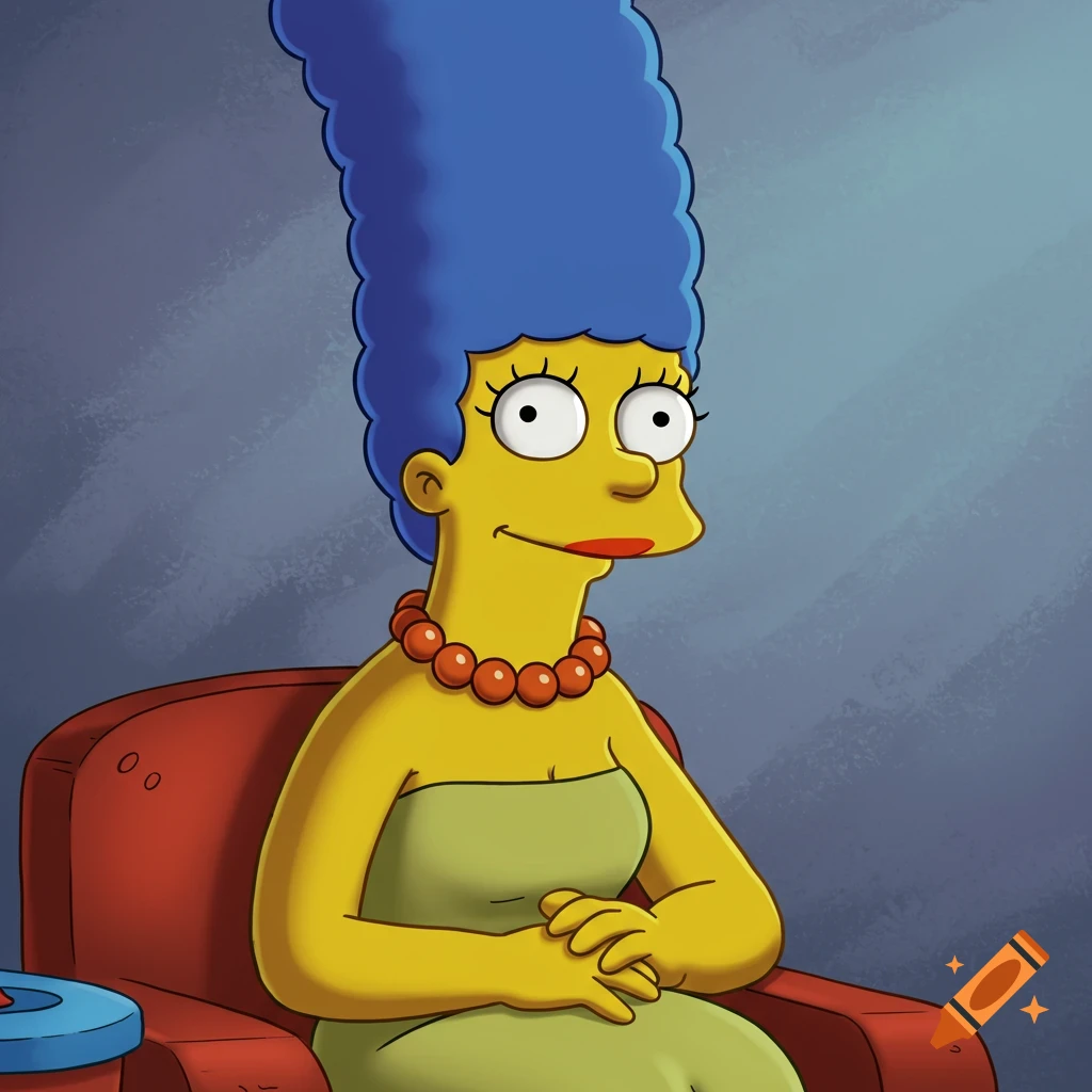 Marge Simpson sitting in a red chair
