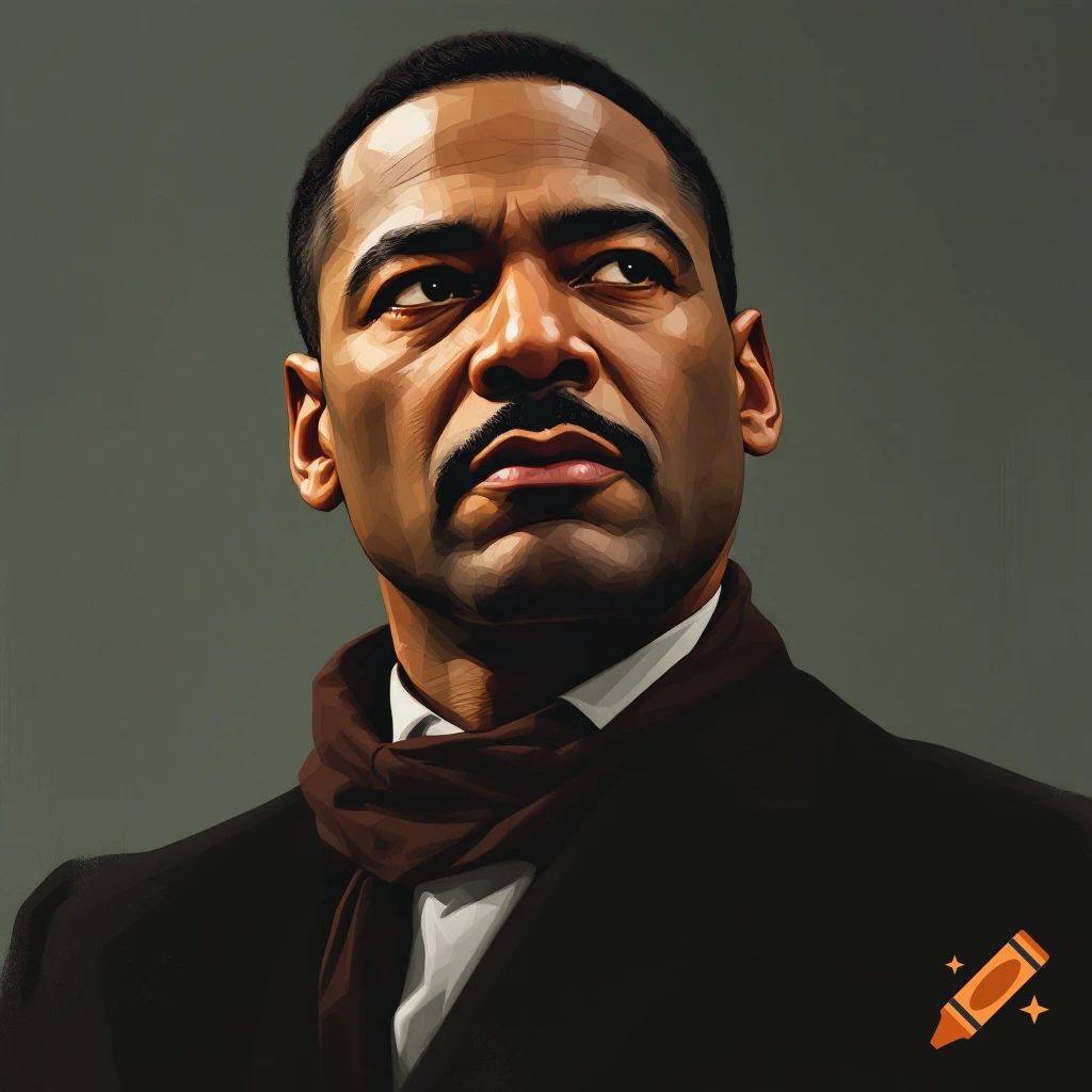 Portrait of a man resembling George Clooney as Martin Luther King Jr.