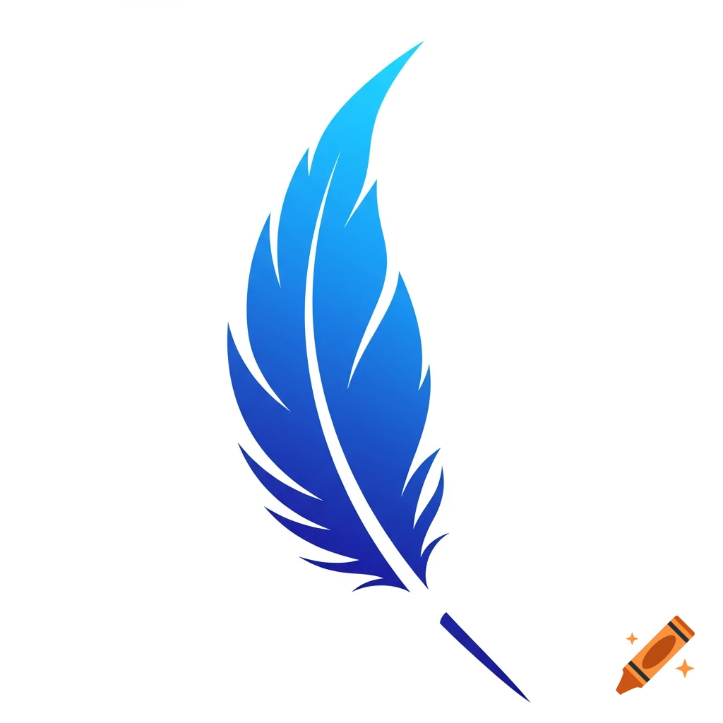 Stylized blue feather graphic