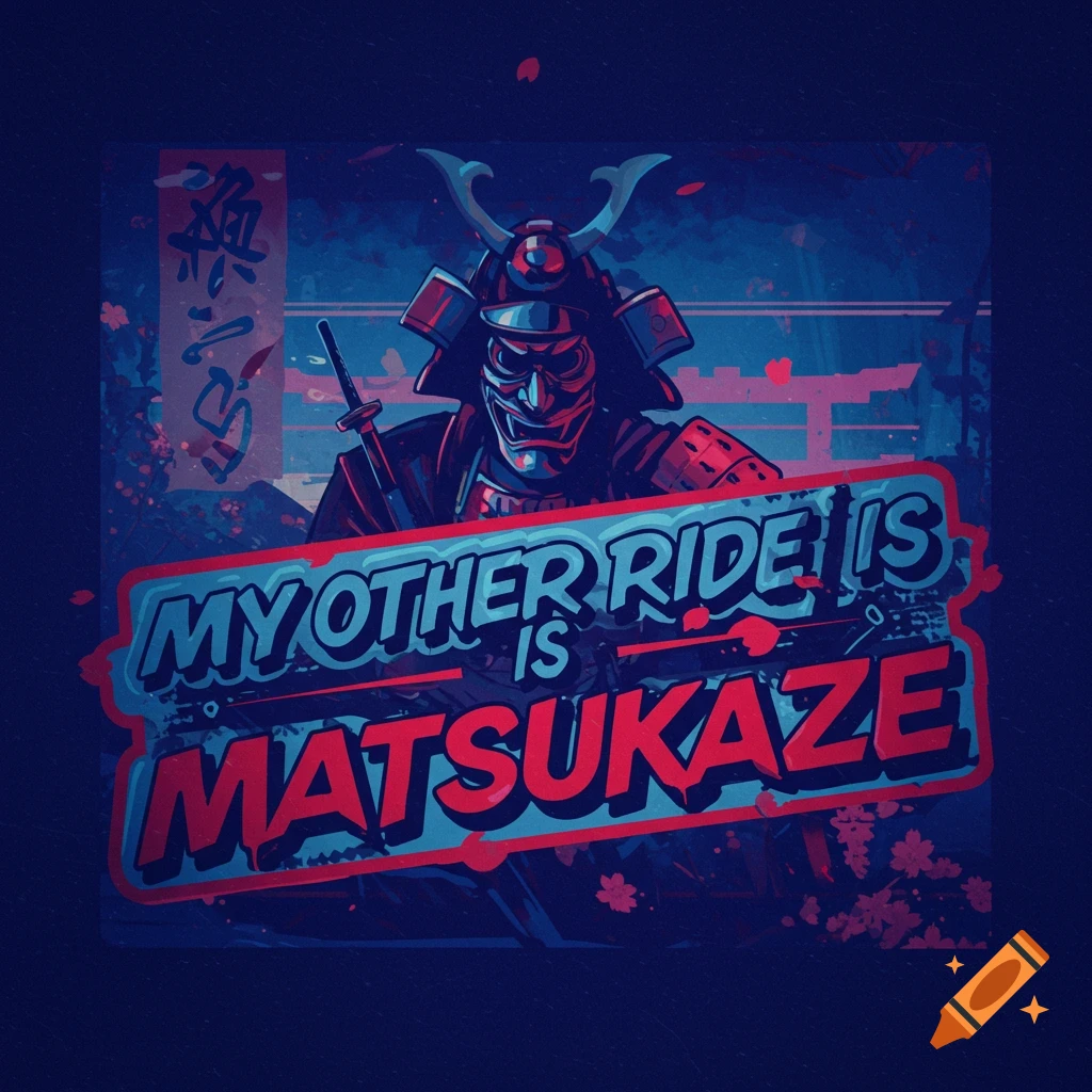 A samurai head wearing a mask and helmet is depicted behind a sticker with text 'My Other Ride Is Matsukaze'.