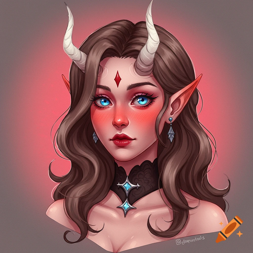 Semi realistic anime headshot of a succubus wraith woman with pale skin
