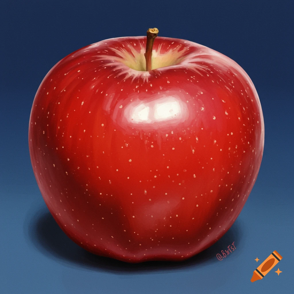 A red apple on a blue background.