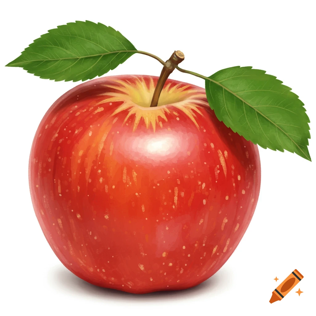 A red apple with green leaves