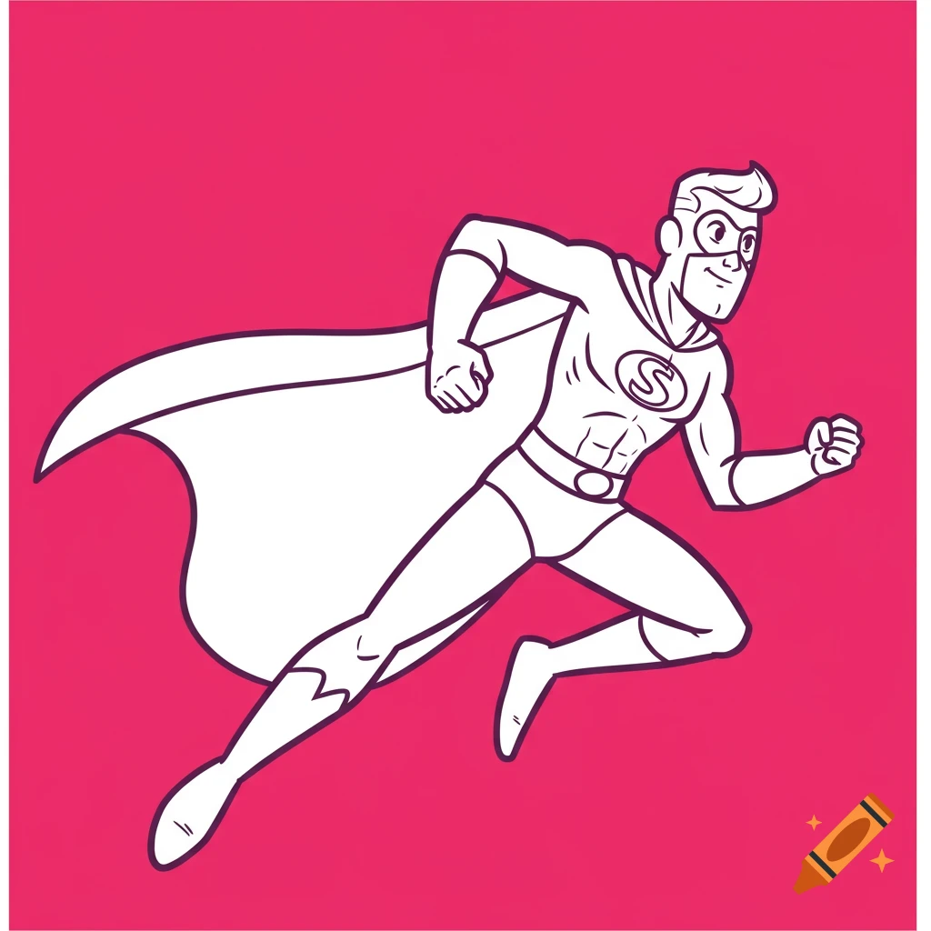 Cartoon outline of a superhero running