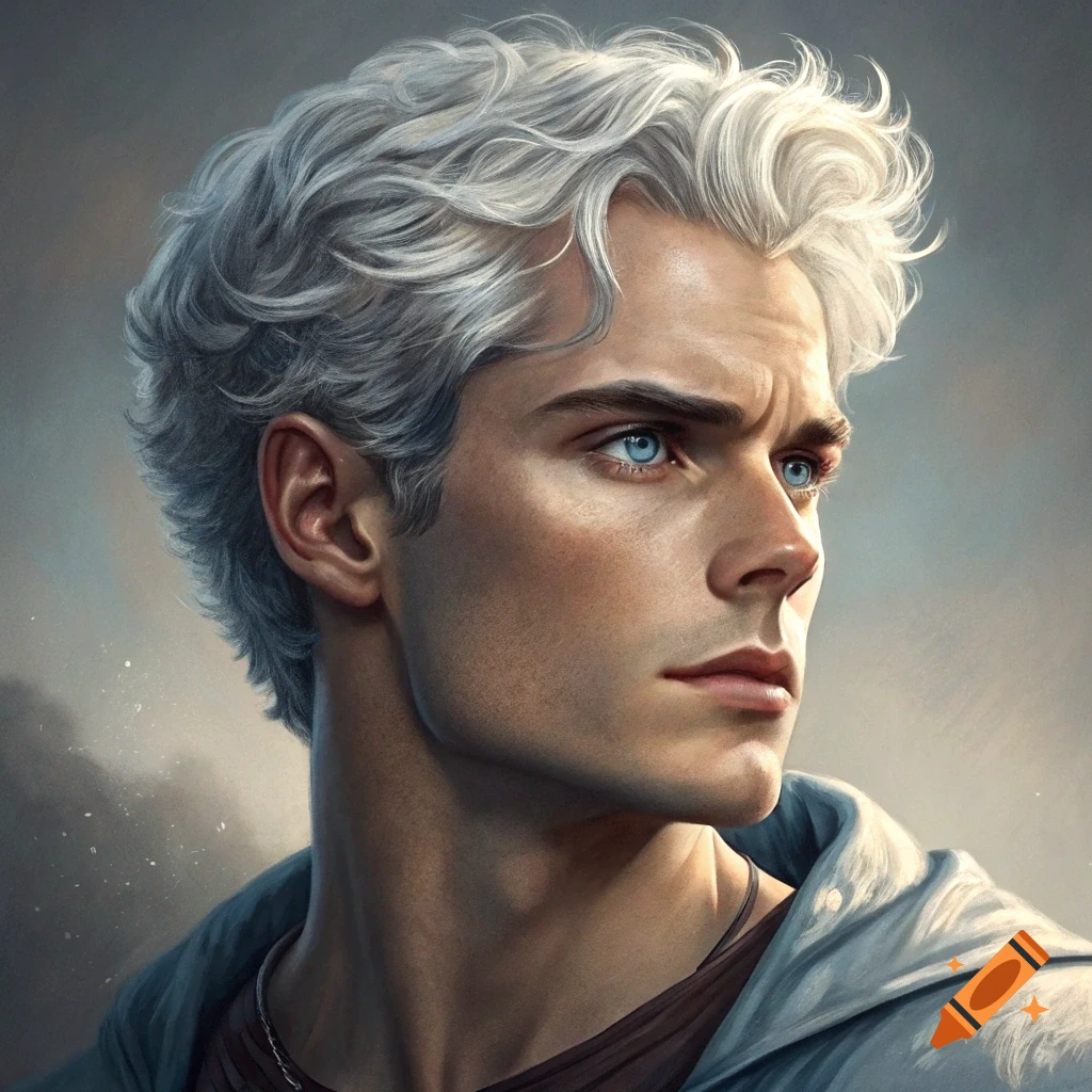 A young man with silver hair and blue eyes.