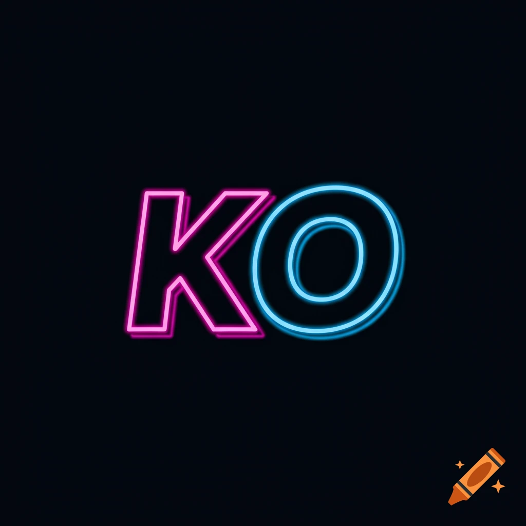 Neon letters KO on a black background