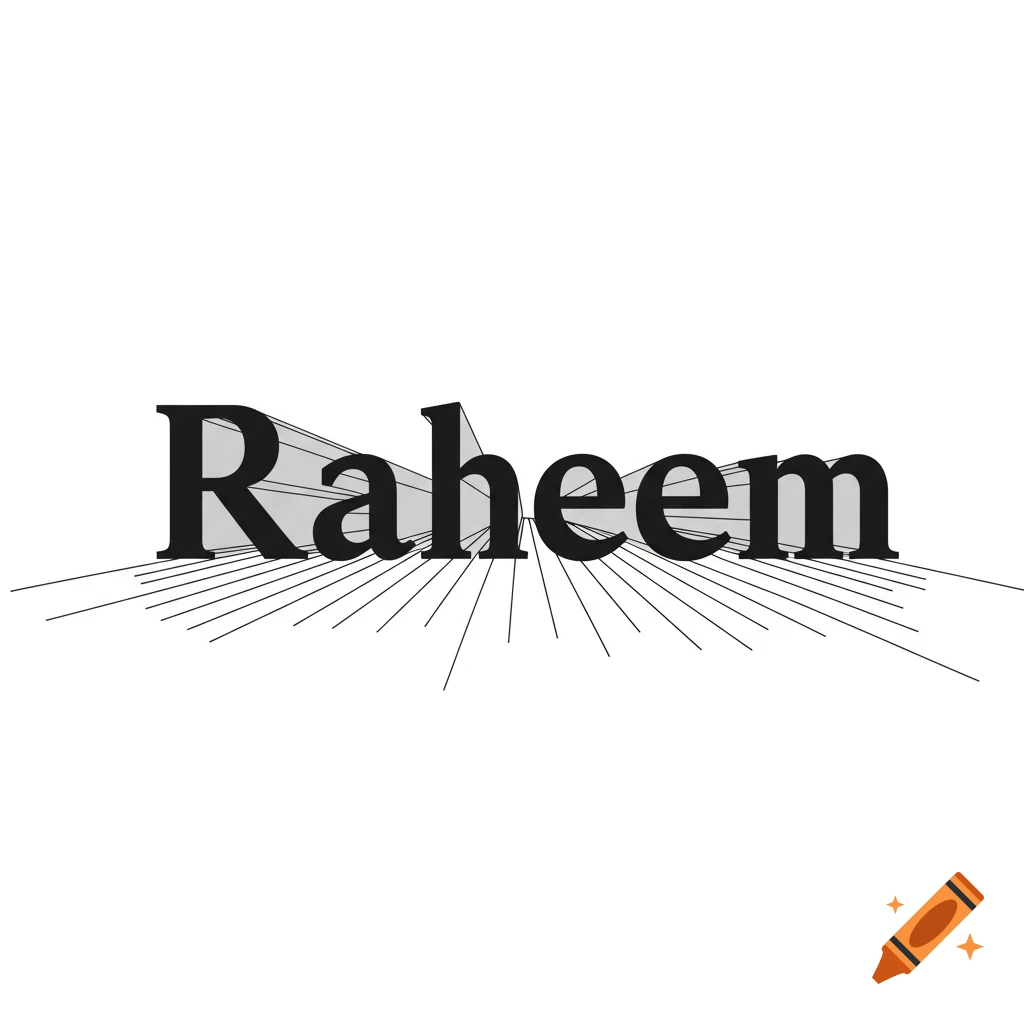 The name 'Raheem' rendered in large text with perspective lines.