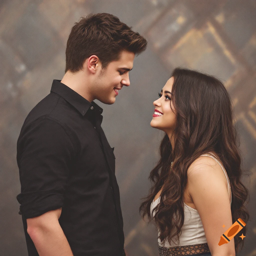 Portrait of a man and woman looking into each other's eyes.