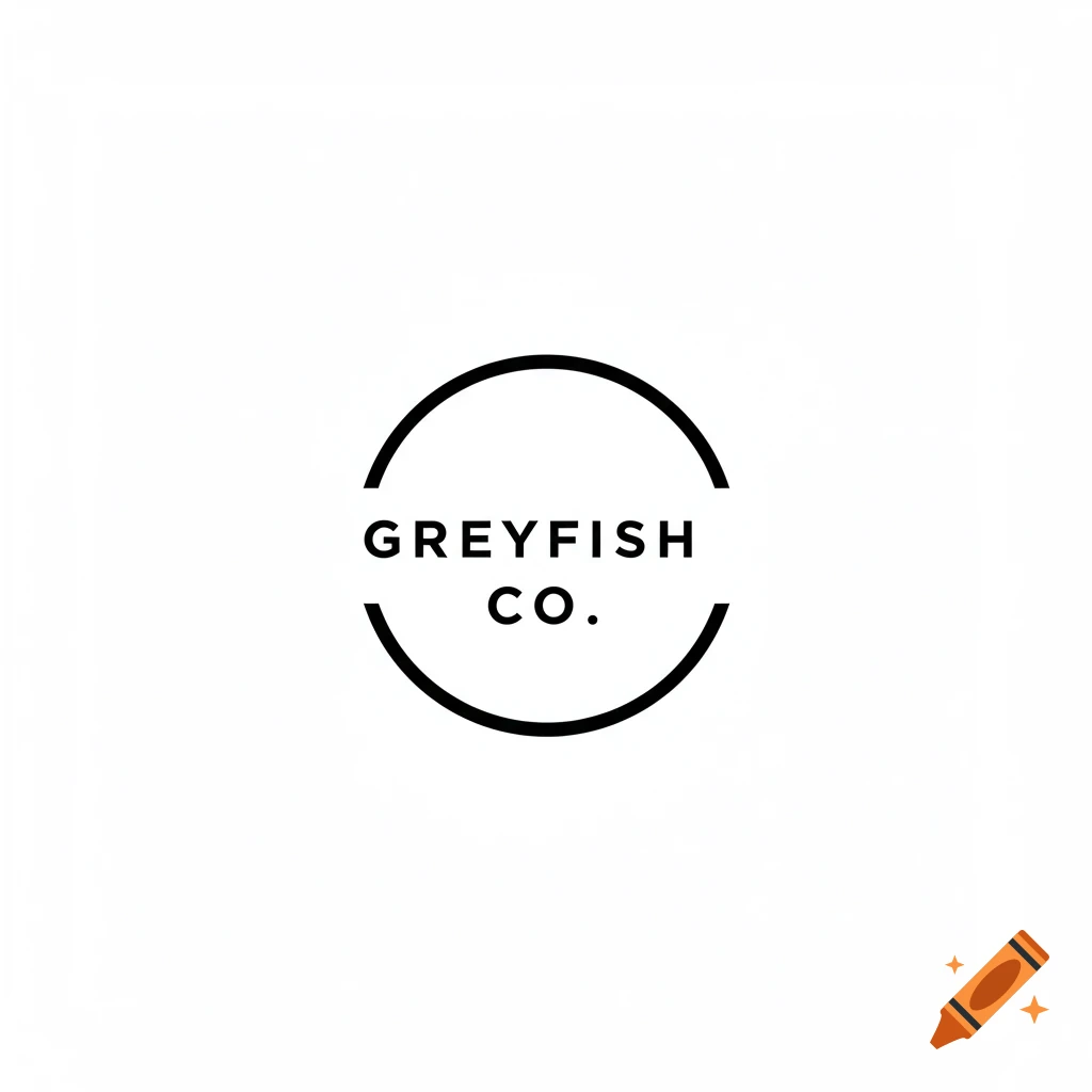 A black logo with the text "GREYFISH CO." inside a broken circle on a white background.