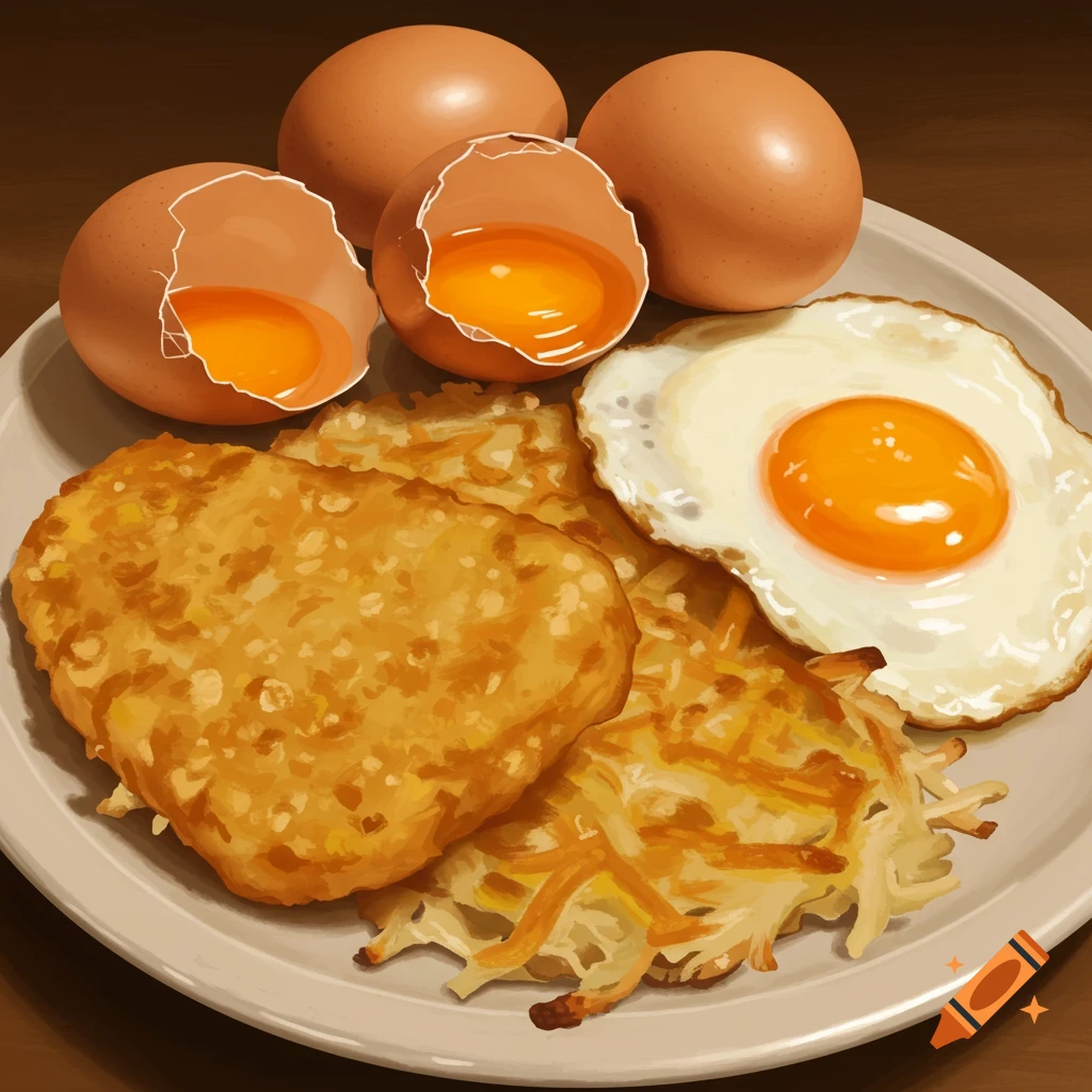 A plate of eggs and hash browns