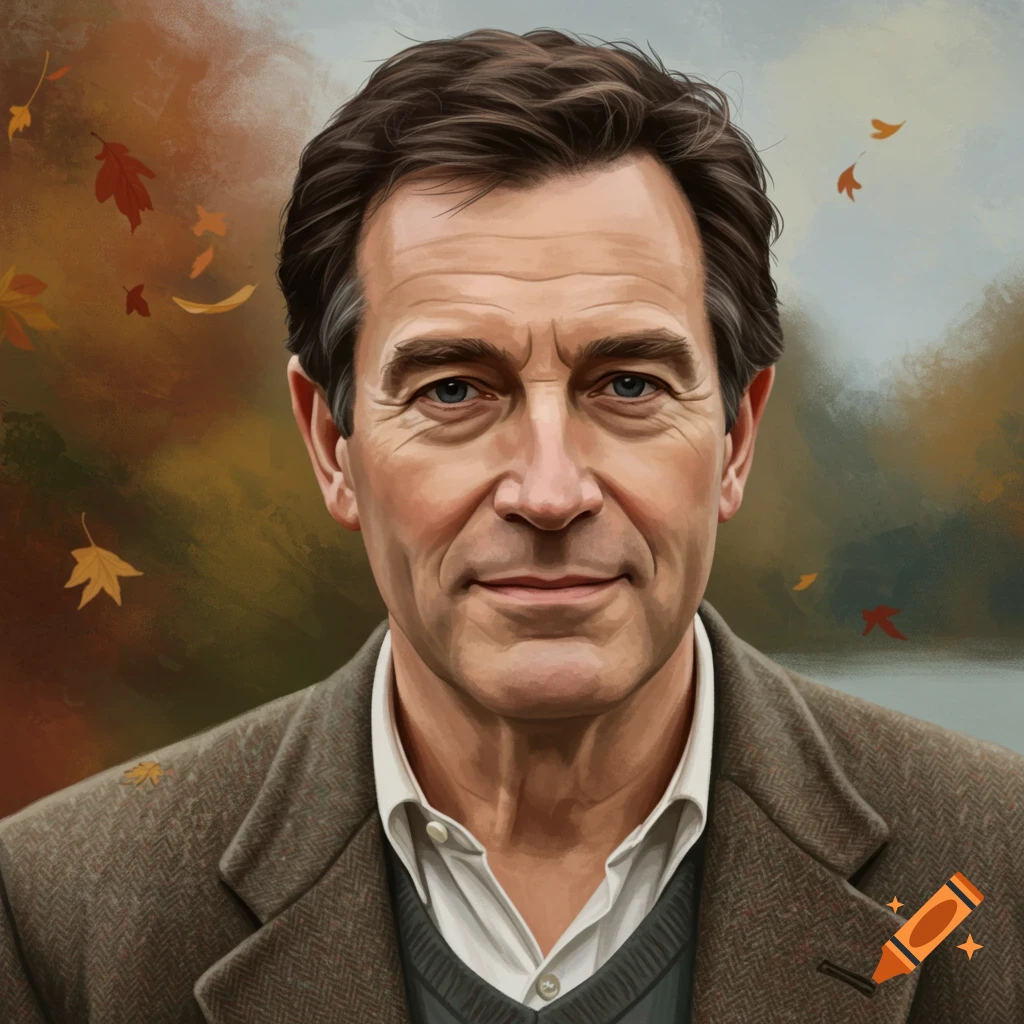 Portrait of a man in a tweed jacket with autumn leaves